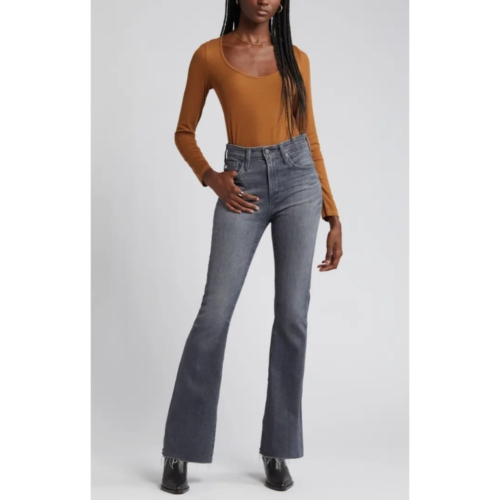 AG Adriano Goldschmied charcoal gray Farrah high-rise boot crop jeans